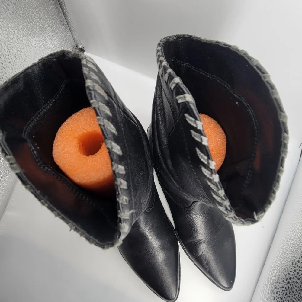 ZODIAC 675 BULLETT 6 M BLACK LEATHER SLOUCHY COWBOY BOOTS LADIES Vintage - Picture 11 of 13